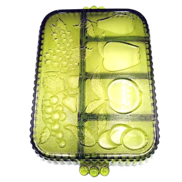 Vintage Indiana Glass Avocado Green Fruit Divided Relish Tray 70s Retro MCM 13" - Picture 2 of 15